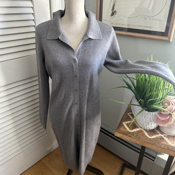 Quince Sweater Dress Womens XL Heather Gray Eco Knit Button Up Minimalist Winter - Picture 2 of 13